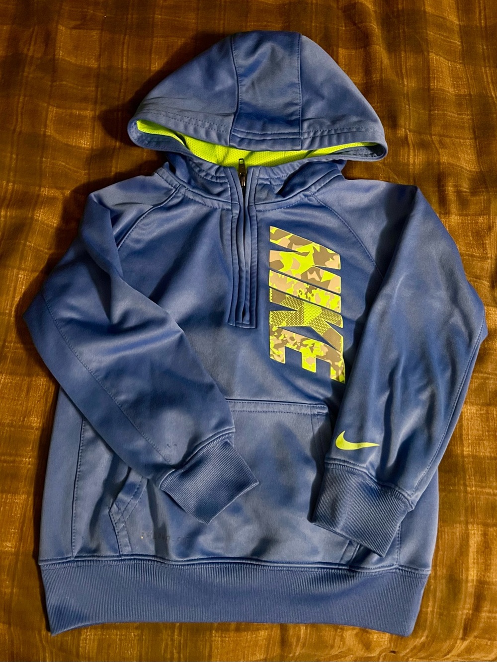 Nike Blue Hooded Pullover with Neon Yellow Graphic